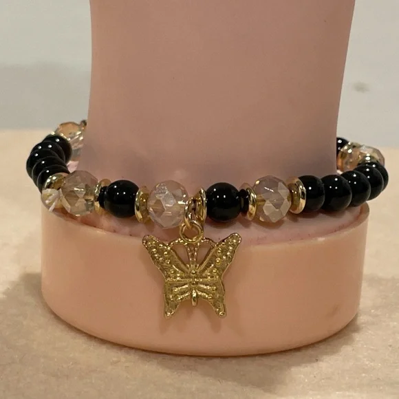 Gold and Black Butterfly Charm Bracelet Set - Picture 4 of 5
